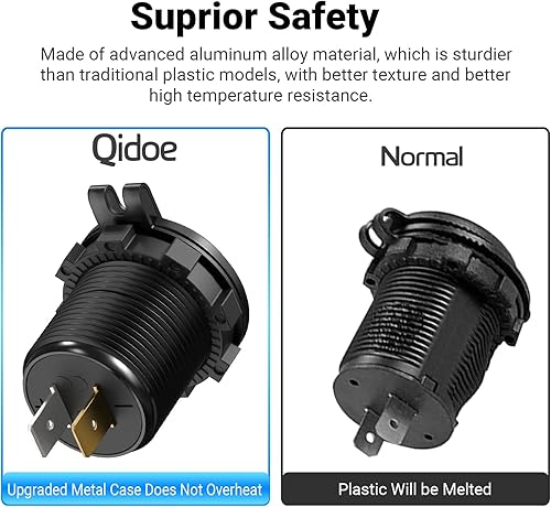 Miniatura 4 de Paquete de 2 salidas USB de 12 V, carga rápida dual 3.0, cargador de aluminio impermeable con voltímetro LED e interruptor de alimentación, Paquete