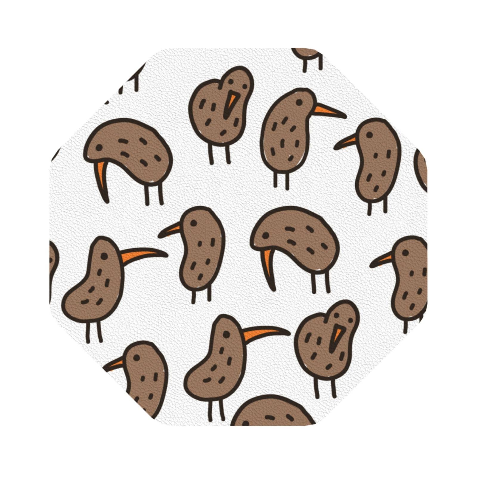 Kiwi Birds Cute PU Leather Coasters Set of 6 Octagon Drink Coasters