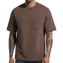 VEIISAR Mens 250GSM 100% Cotton Heavyweight Pocket T-Shirt - Thick Crew Neck Durable Tee