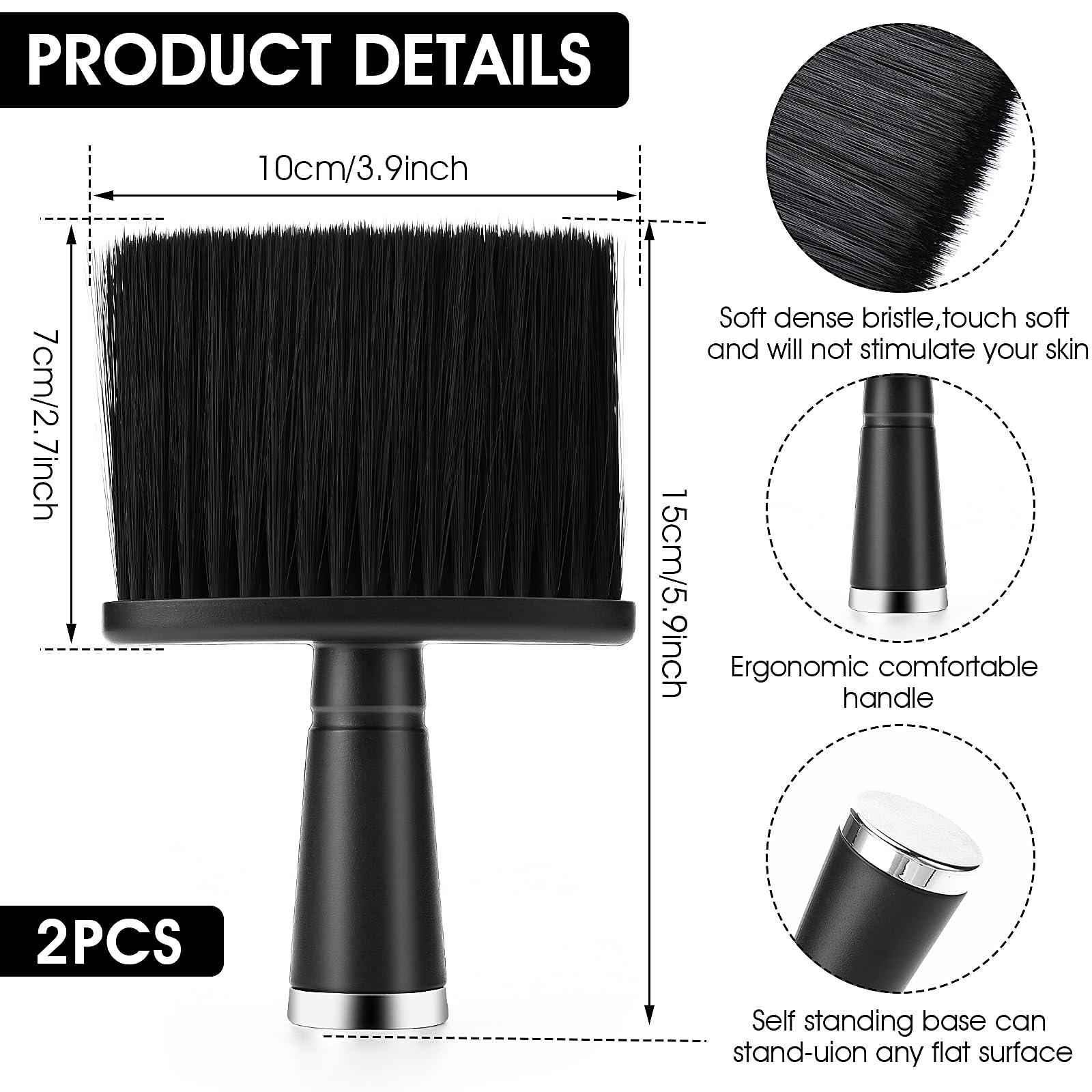 2 cepillos de peluquería para el cuello, cepillo de corte de pelo, cepillo suave para limpiar el cabello, suministros de peluquería para cepillar el cabello alrededor del cuello y las orejas