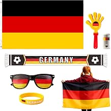 Germany 2026 World Cup Fan Kit, 6 Pcs Cheering Set for Game Day Watch Party &ndash; Flag, Fan Scarf, Wristband, Flag Glasses, Hand Clapper, Blendable Face Paint Sticks