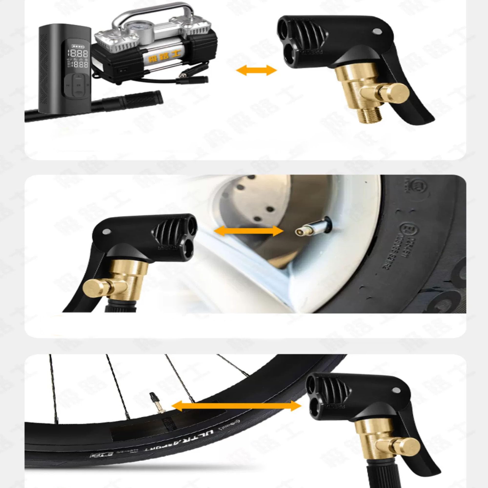 YUEMING 2szt Adapter do pompowania opon elementami, amerykański i francuski standard wtyczka dźwigniowa, przyłącze zaworu, adapter do pompek, adapter do samochodu, motocykla, roweru