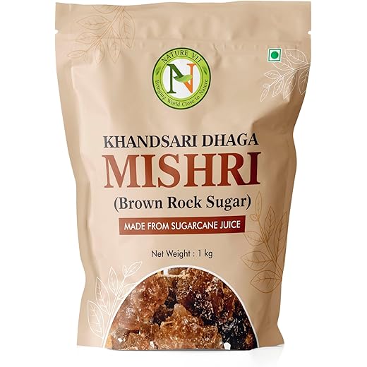 NatureVit Khandsari Dhaga Mishri 1 Kg | Pure Threaded Rock Sugar | Traditional Brown Mishri Candy for Pooja & Wellness