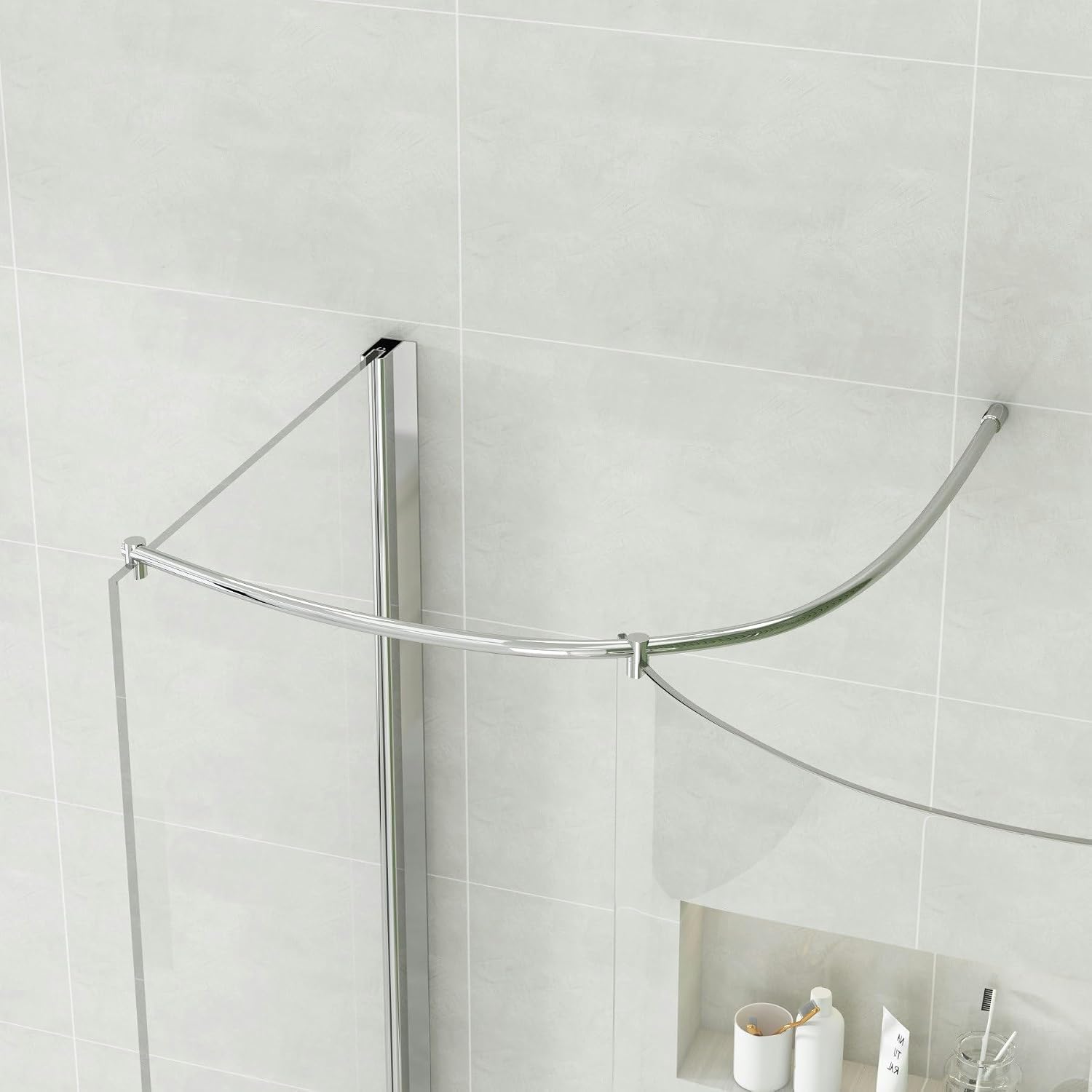 1400 x 900mm Curved Walk in Shower Enclosure with Tray 1400 x 900mm Right Handed 8mm Easy Clean Glass & Top Support Arm