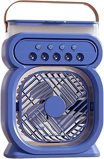 FIOERDTUIE Enfriador de aire con luz nocturna LED, cinco boquillas, viento suave, siete colores, luces nocturnas, interruptor de tiempo, ABS, ventilador para oficina y hogar, azul