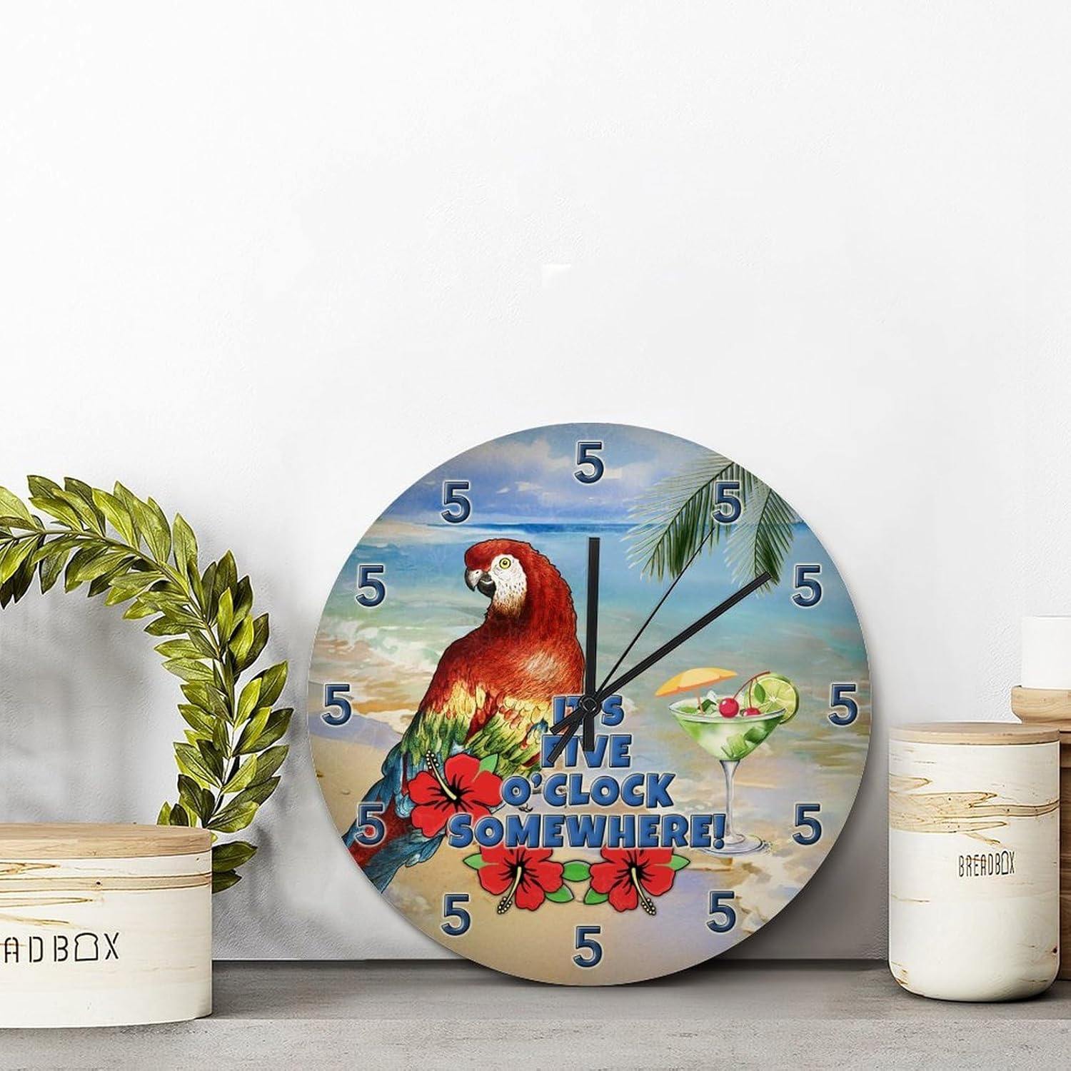 ArogGeld 5 O'Clock Somewhere 15 Inch Large Wall Clocks Battery Operated Silent Parrot Martini Time Clock Wall Art Modern Farmhouse Home Decor for Bedroom Living Room Kitchen School Office