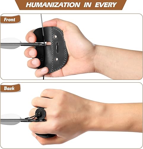 Miniatura 27 de Ringsun Lengüetas de cuero con arco para dedos, hecho a mano, para equipo de práctica de tiro, pestaña de dedos de arco recurvo Derecha
