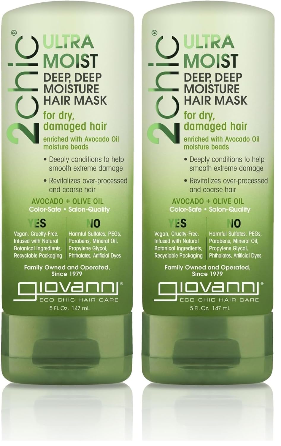 GIOVANNI Ultra-Moist Deep, Deep Moisture Hair Mask - Avocado & Olive Oil, Creamy Hydration Formula, Enriched with Aloe Vera, Shea Butter, Botanical Extracts, No Parabens, Color Safe - 5 oz (Pack of 2)