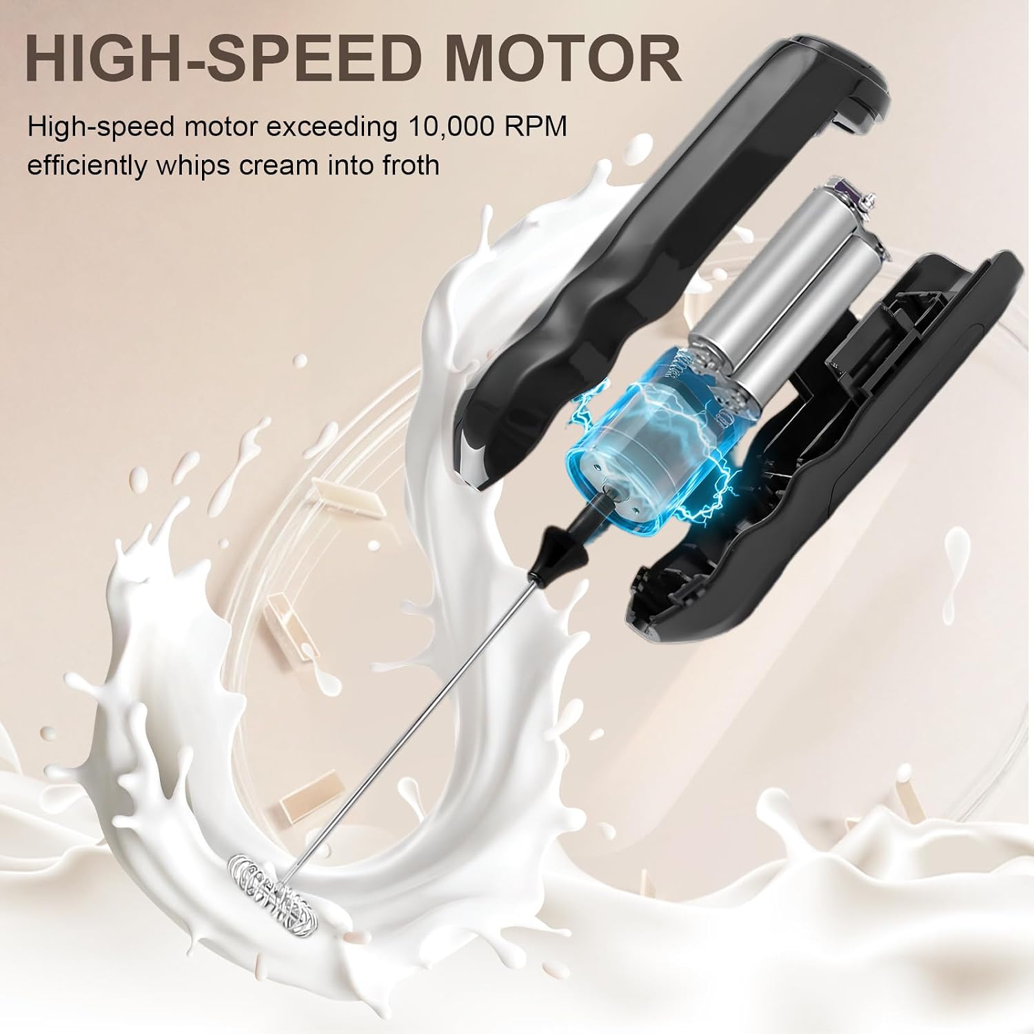 Milk Frother Stick, Electric Portable Drink Mixer, Coffee Whisk, Battery Operated, Frother with Stand for Latte, Matcha Tea, Cappuccino, Coffee Mixing Stick, Black image 5