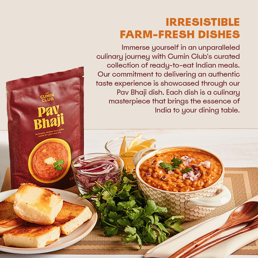 The Cumin Club Pav Bhaji - Authentic & Flavorful Indian Meal, Ready to Eat Vegetable Curry with Mild Spices, Easy 5-Minute Vegetarian Friendly Indian Food, All-Natural, No Preservatives - Pack of 5