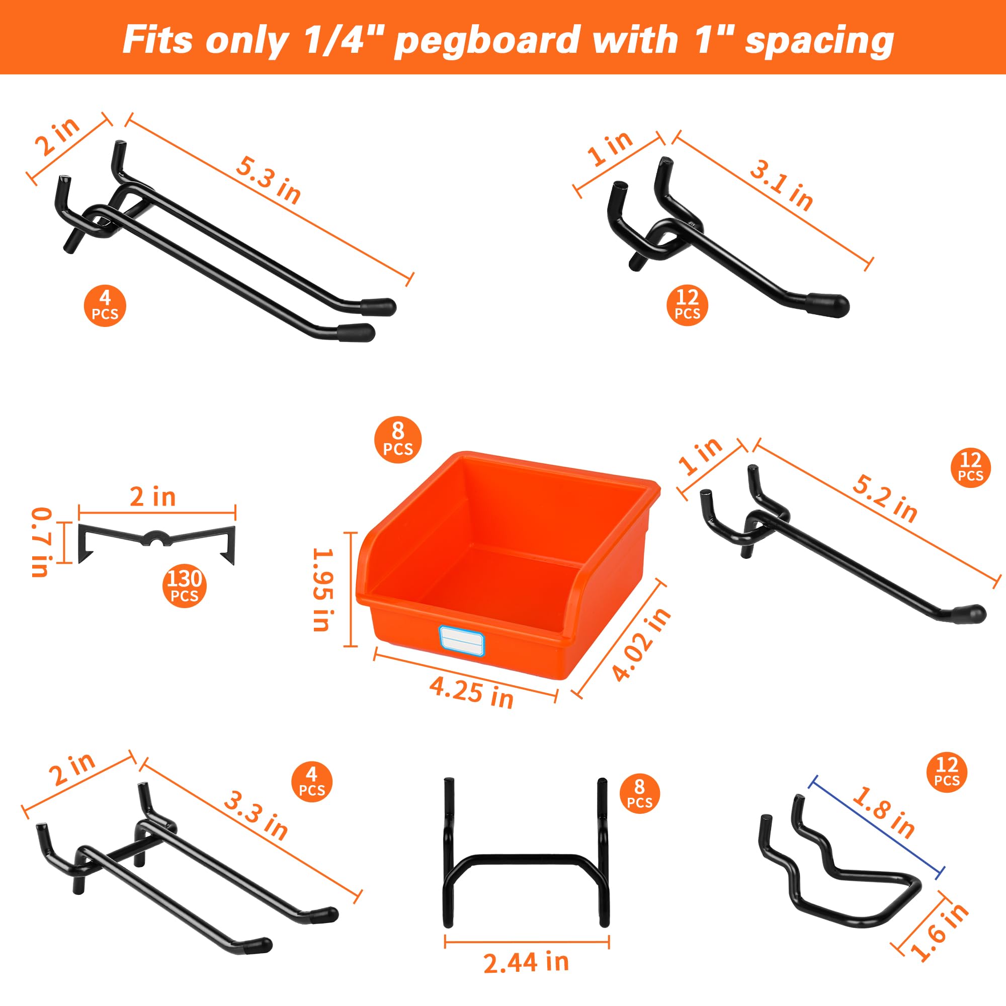 60-Pack 1/4 Inch Pegboard Hooks, Extra Thick L-Hooks With Locking Pins, Heavy Duty Steel, Rust-Resistant, For Garage & Workshop Storage