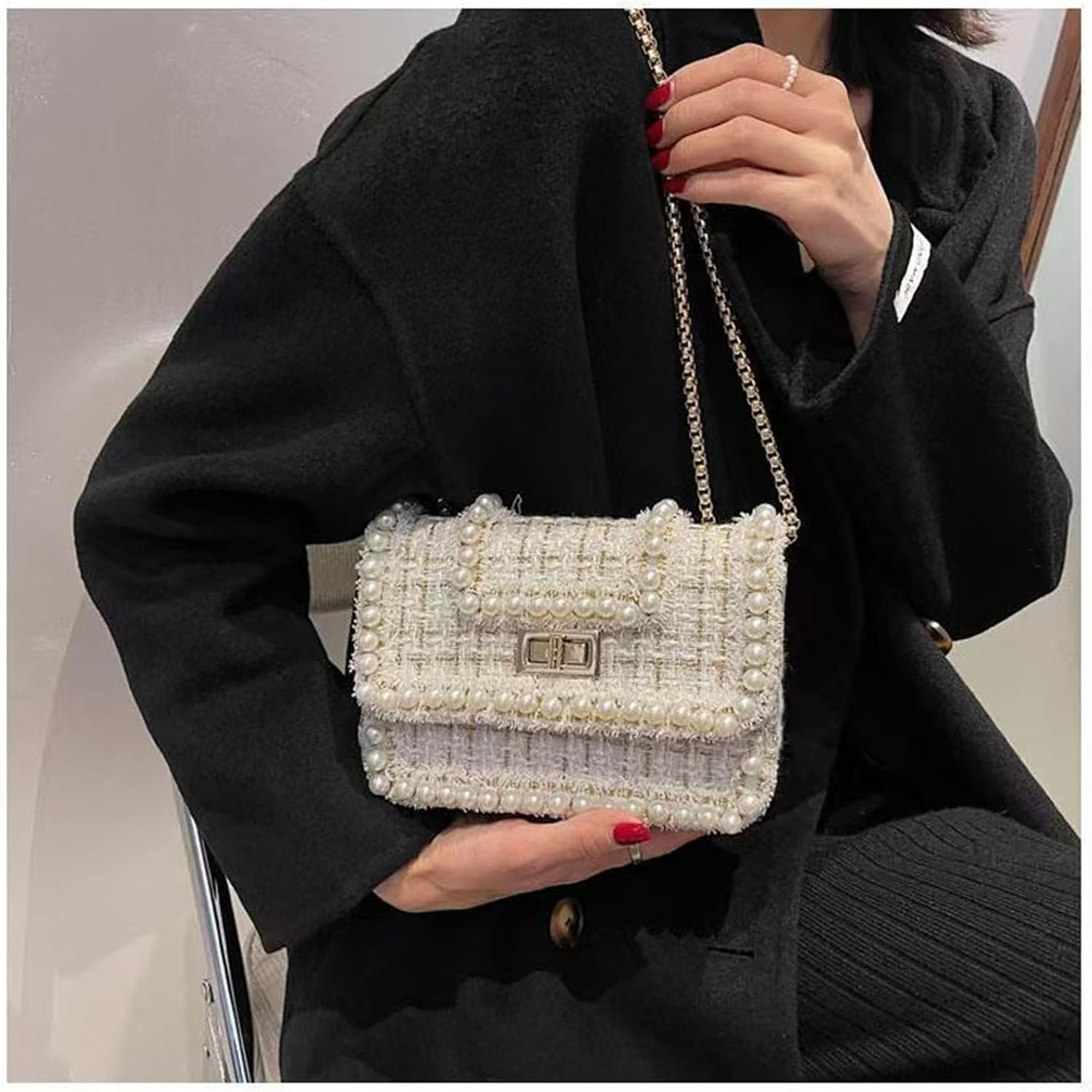 Designer Chain Shoulder Purse for Women Trendy Ladies Quilted Crossbody Bag Clucth Handbags Evening Bag Tweed Purses