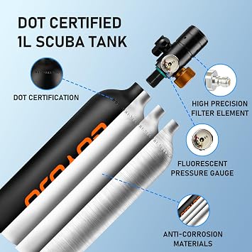 GOYOJO Mini Scuba Tank, Portable Diving Lung Air Tank with DOT Certified | Refillable Emergency Backup Pony Bottle for Snorkeling, Underwater Breathing, Training