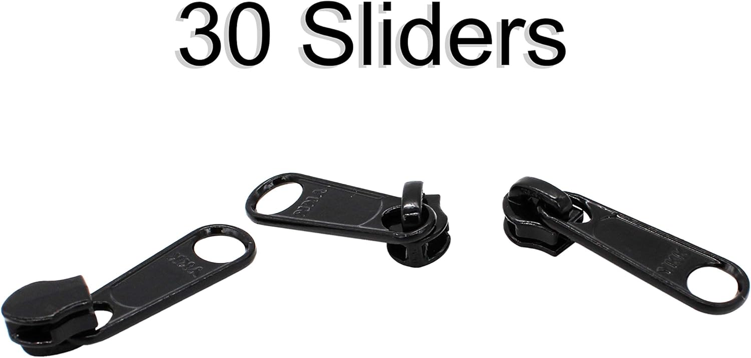 15 Yards~ YKK Zipper Chain~ 4.5 Coil Chain~Made in The USA~ Black Plus 30 YKK Long Pull Sliders- For Handbags & Craft Projects