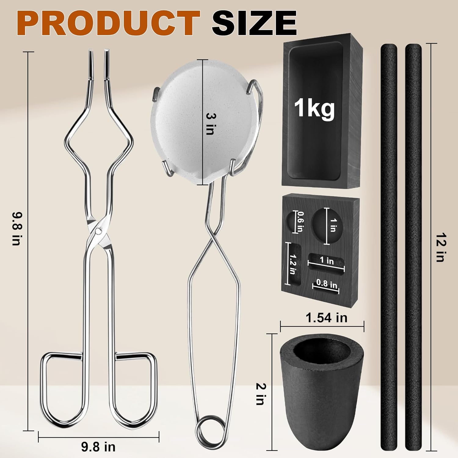 MMasters Melting Casting kit with Graphite Crucible, Graphite Ingot Mold, 2 Stir Sticks, 5-in-1 Ingot Mold for Melting Gold, Silver, Aluminum, Brass