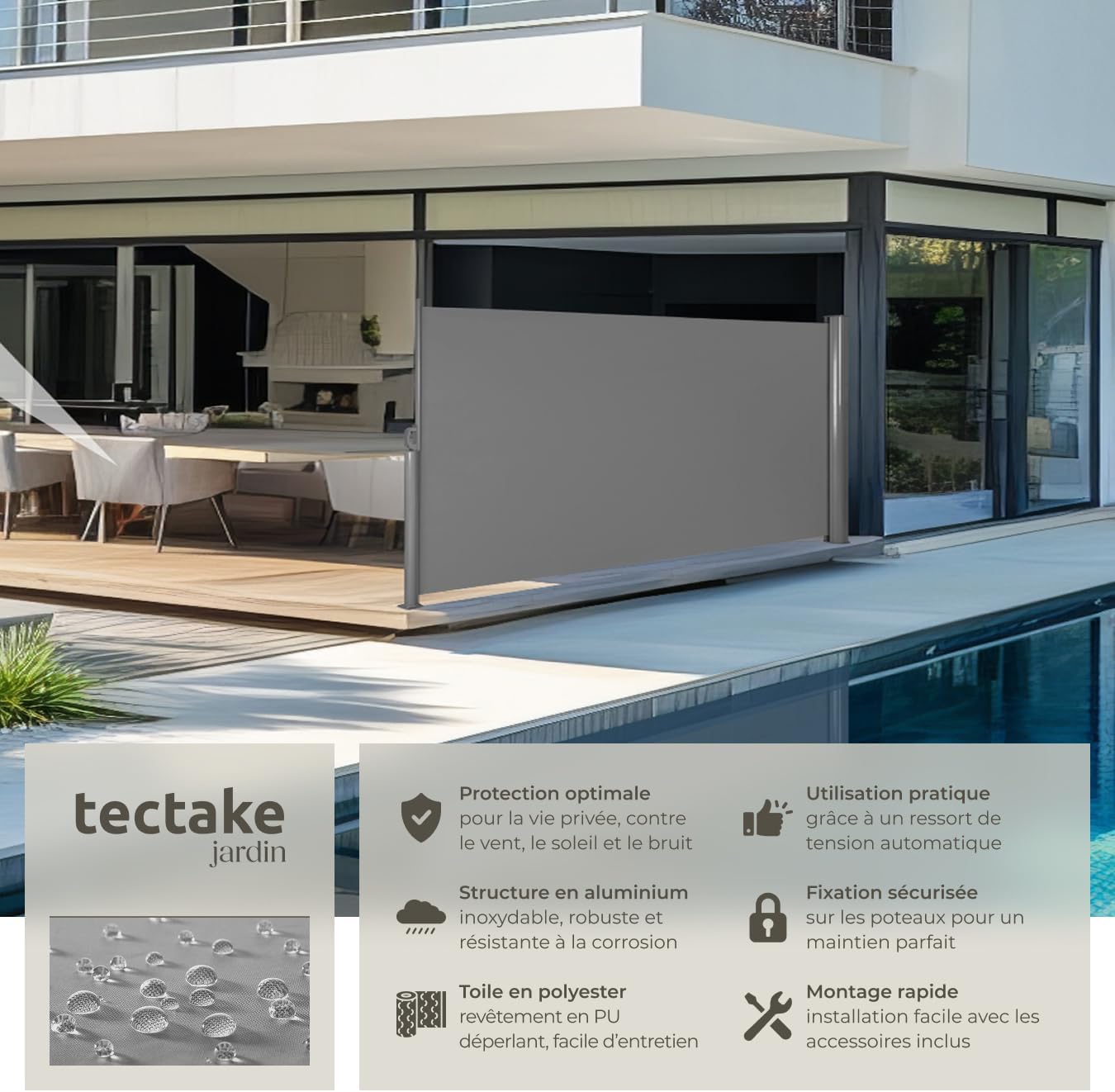 tectake Store latéral Opaque en Aluminium Brise-Vue abri Soleil rétractable Enroulable Terrasse Balcon Jardin - diverses Couleurs et Tailles au Choix - Gris | 160 x 300 cm — vue 3