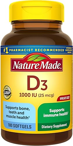 Vitamina D3 180 cápsulas blandas vitamina D 1000 IU 25 mcg ayuda a apoyar la salud inmunológica huesos y dientes fuertes y función muscular 125 del