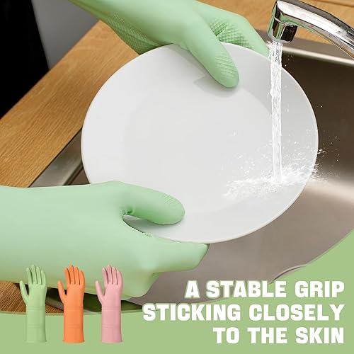 Miniatura 3 de Guantes de goma para lavar platos, 3 pares de guantes de cocina antideslizantes reutilizables, guantes de látex para lavar platos