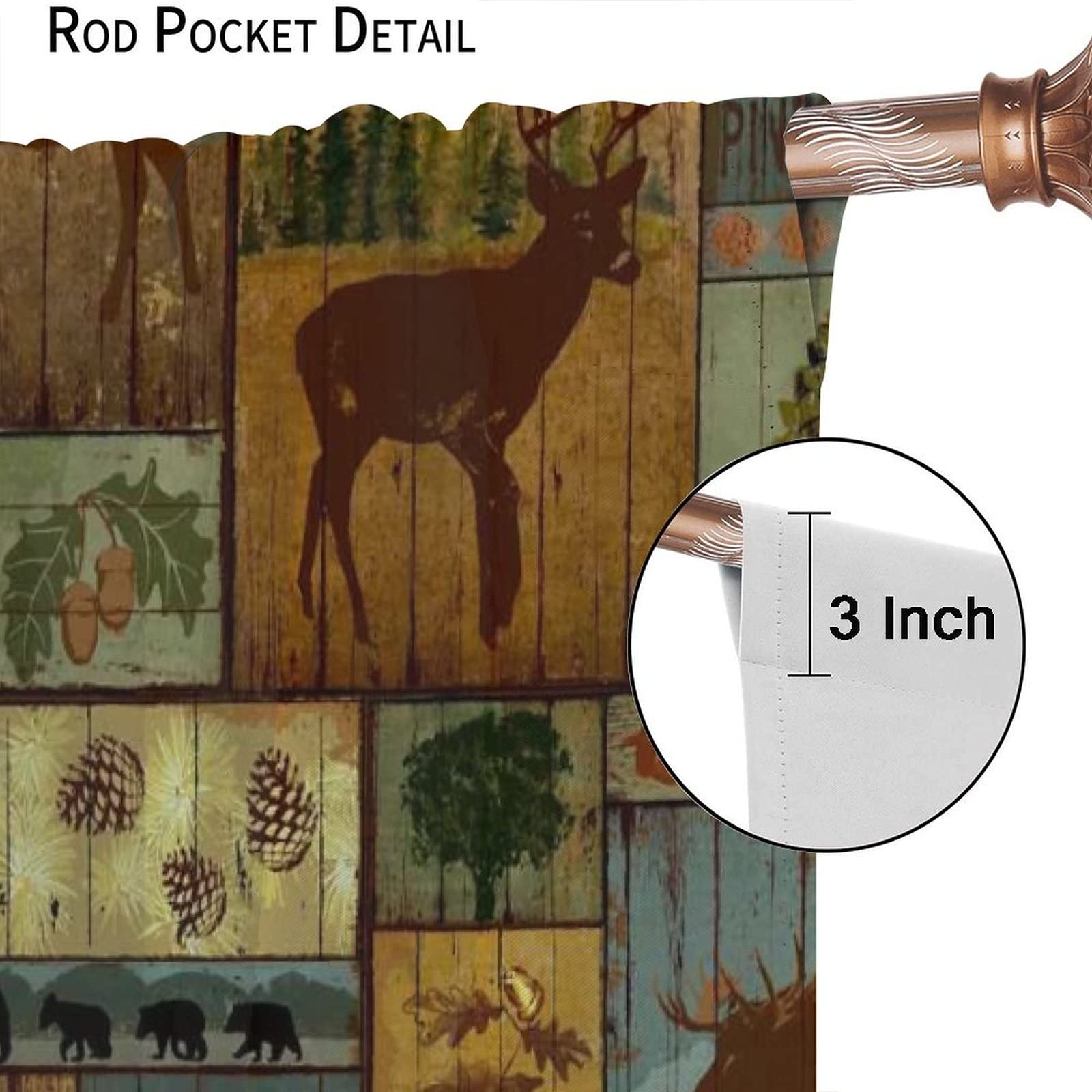 Rideau De Fenêtre Rustique Avec élan Et Cerf - Style Campagnard - Pour Cuisine, Chambre à Coucher, Salon - 106,7 X 114,3 Cm