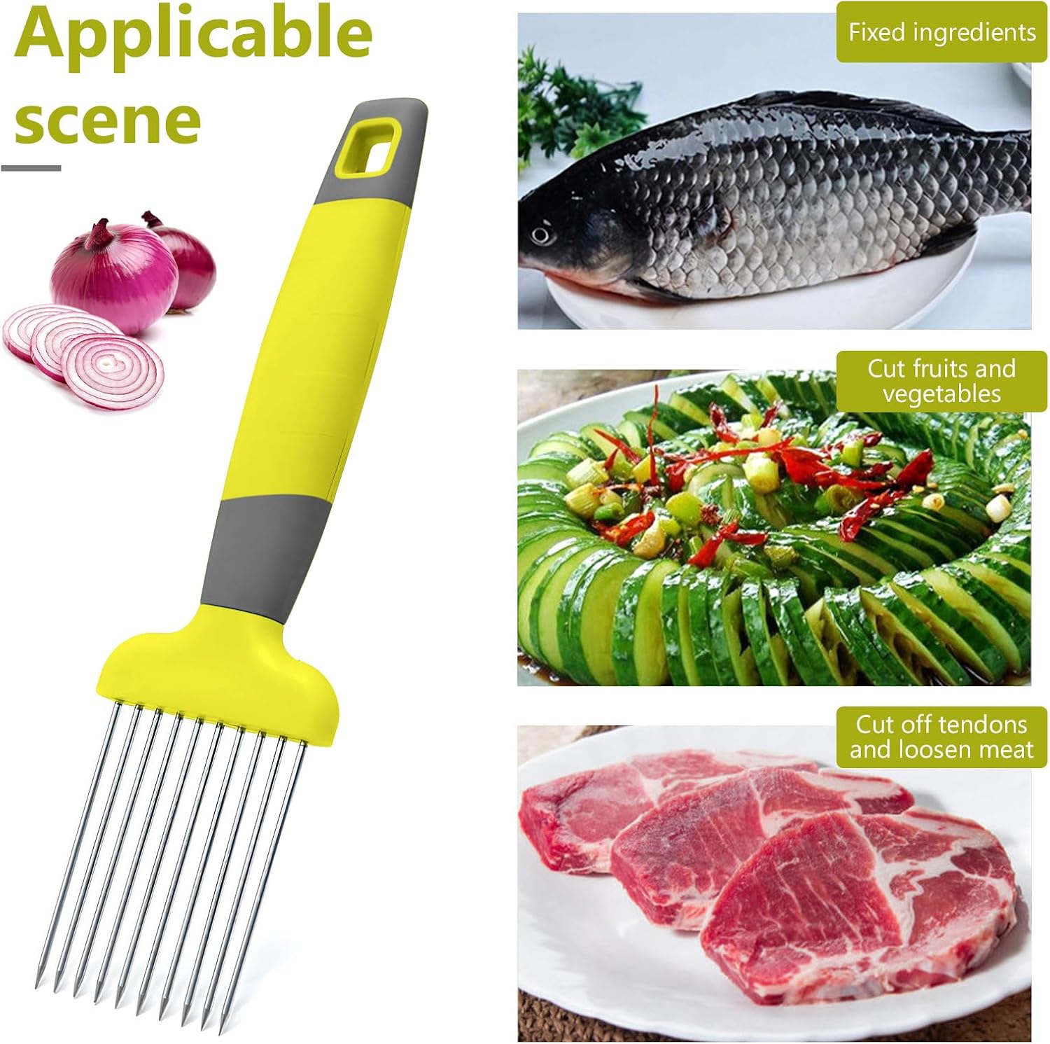 Onion Holder for Slicing，Stainless Steel Onion Slice Holder，Finger Protector for Cutting Food，Stainless Steel Finger Hand Protector，2-Pack (Color-C)