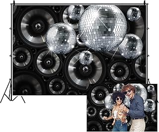 Renaiss 7x5ft Black Silver Discos Party Backdrop Retro Music Speaker Night Club Music Dance Concert Stage Photography Background for 70s 80s 90s Discos Theme Party Decor Photo Studio Props