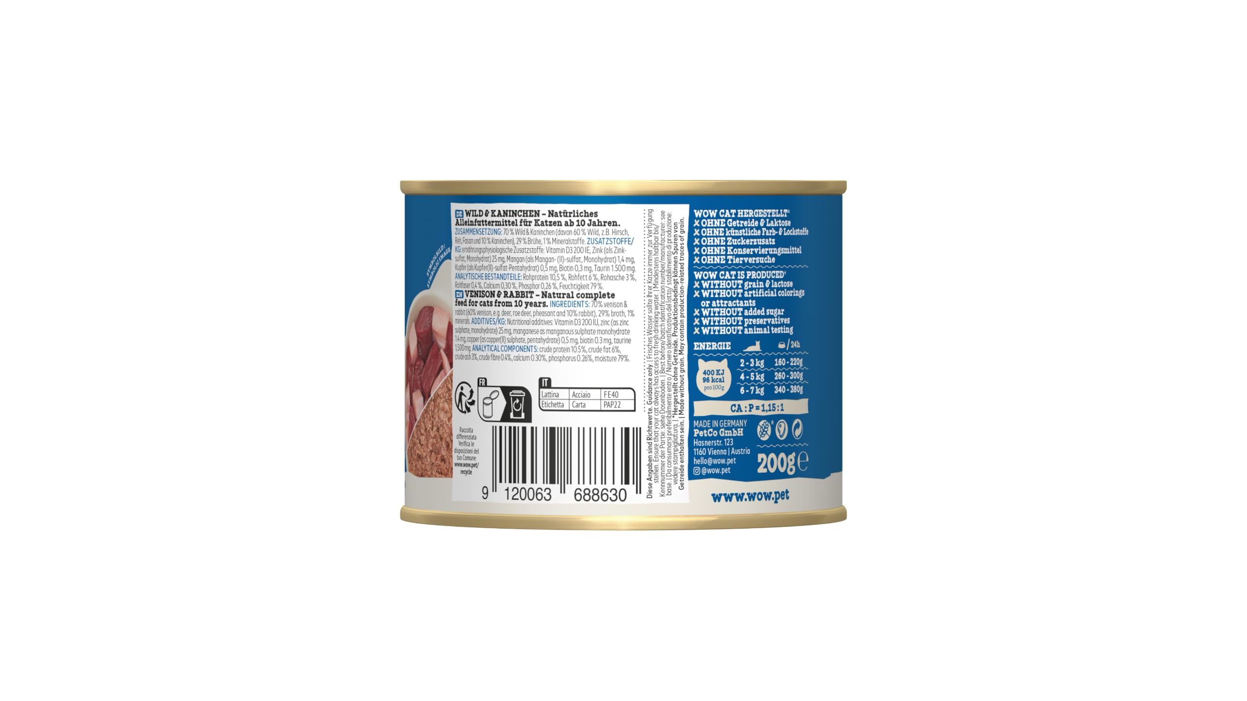 WOW Cat Senior Nassfutter Paté Wild & Kaninchen 24 x 200g | ohne Getreide