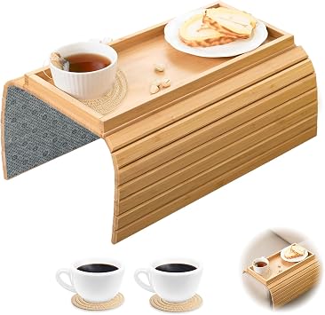 Sofa Arm Tray, Armchair Tray Sofa Arm Table with Cup Mats