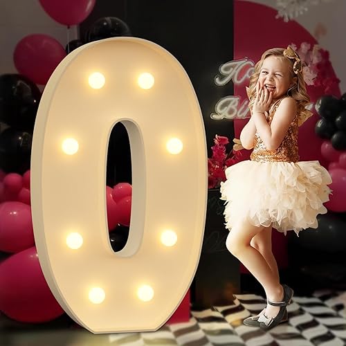 Números iluminados 0, 3 pies de marquesina gigante para decoración de cumpleaños de 30, 40, 50, 60, decoración de fiesta de aniversario, decoración