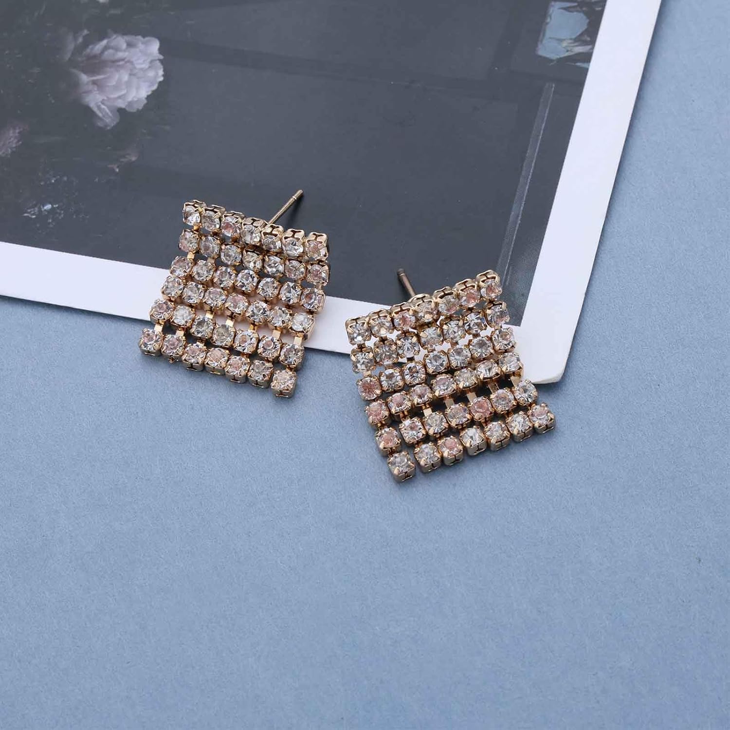 Boho Rhinestone Square Earrings Cz Geometric Earring Gold Crystal Square Stud Earrings Sparkling Rhinestone Earring Jewelry for Women - Image 4
