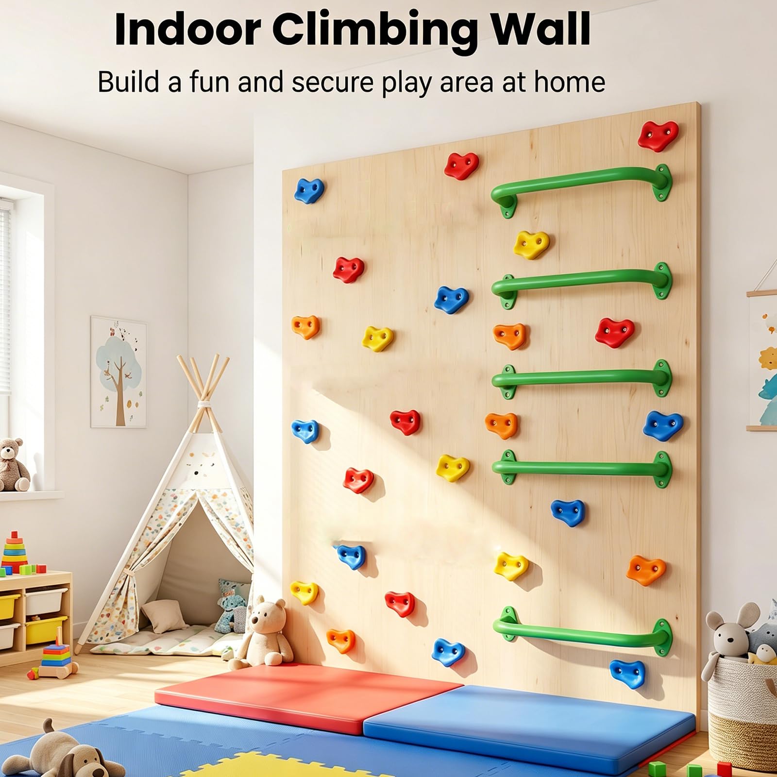 BiJun Asas de metal de 17 pulgadas, barras de mono para interiores, barras de agarre de techo resistentes para interiores y exteriores, marcos de escalada, casas de árboles y escaleras de pared (verde
