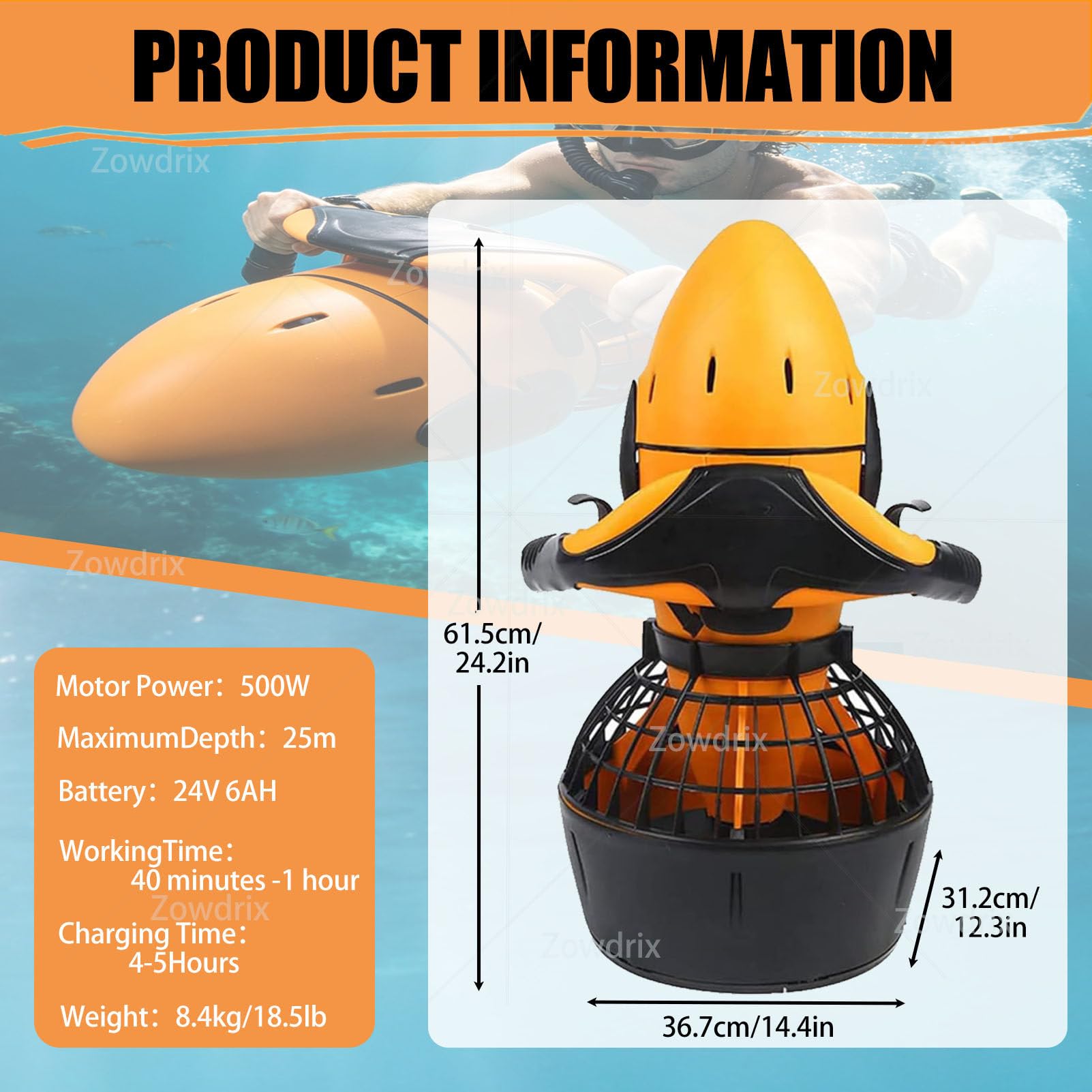 Set di Propulsori Subacquei da 500 W, Controllo della Galleggiabilità Regolabile E profondità Massima di 25 M, Elicas Subacquea Portatile per Sport Acquatici in Mare