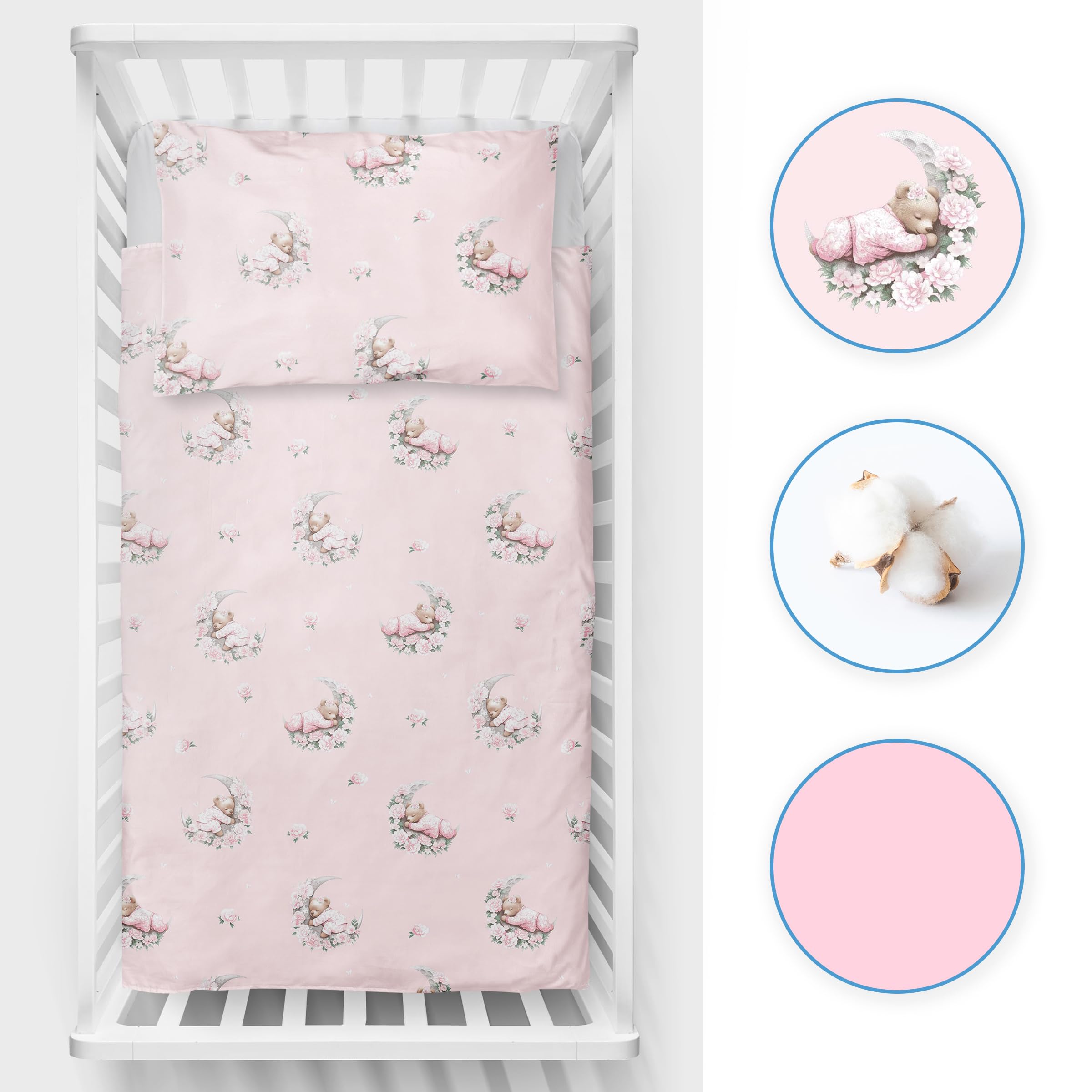 Baby Comfort 2 Piece Bedding Set 135x100 cm Duvet Cover & Pillowcase for Toddler Cot Bed 12M+ (Blooming moon) - Image 3