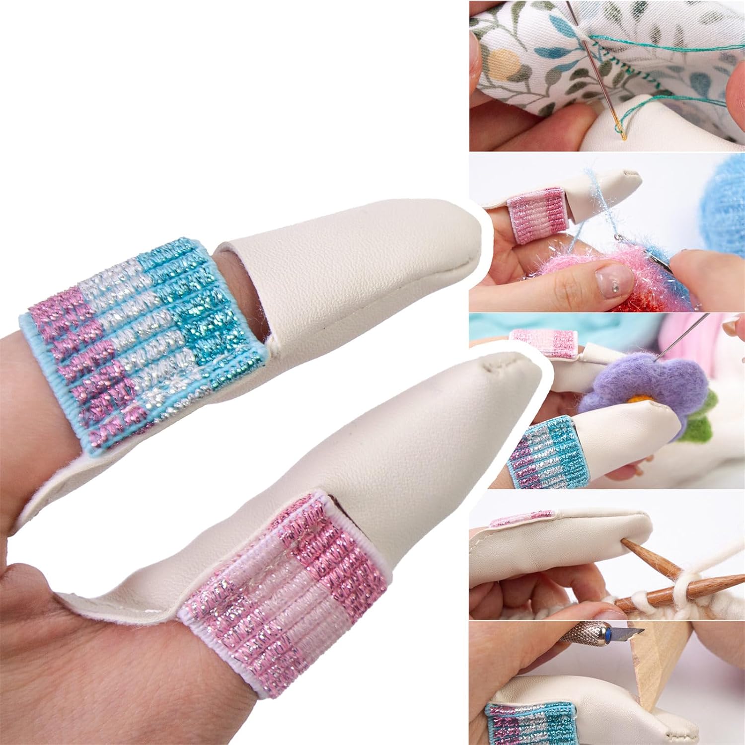 1 Pair Leather Thimble Finger Protector Knitting Finger Guards Tool Sewing Thimble for Needlework Quilting Embroidery
