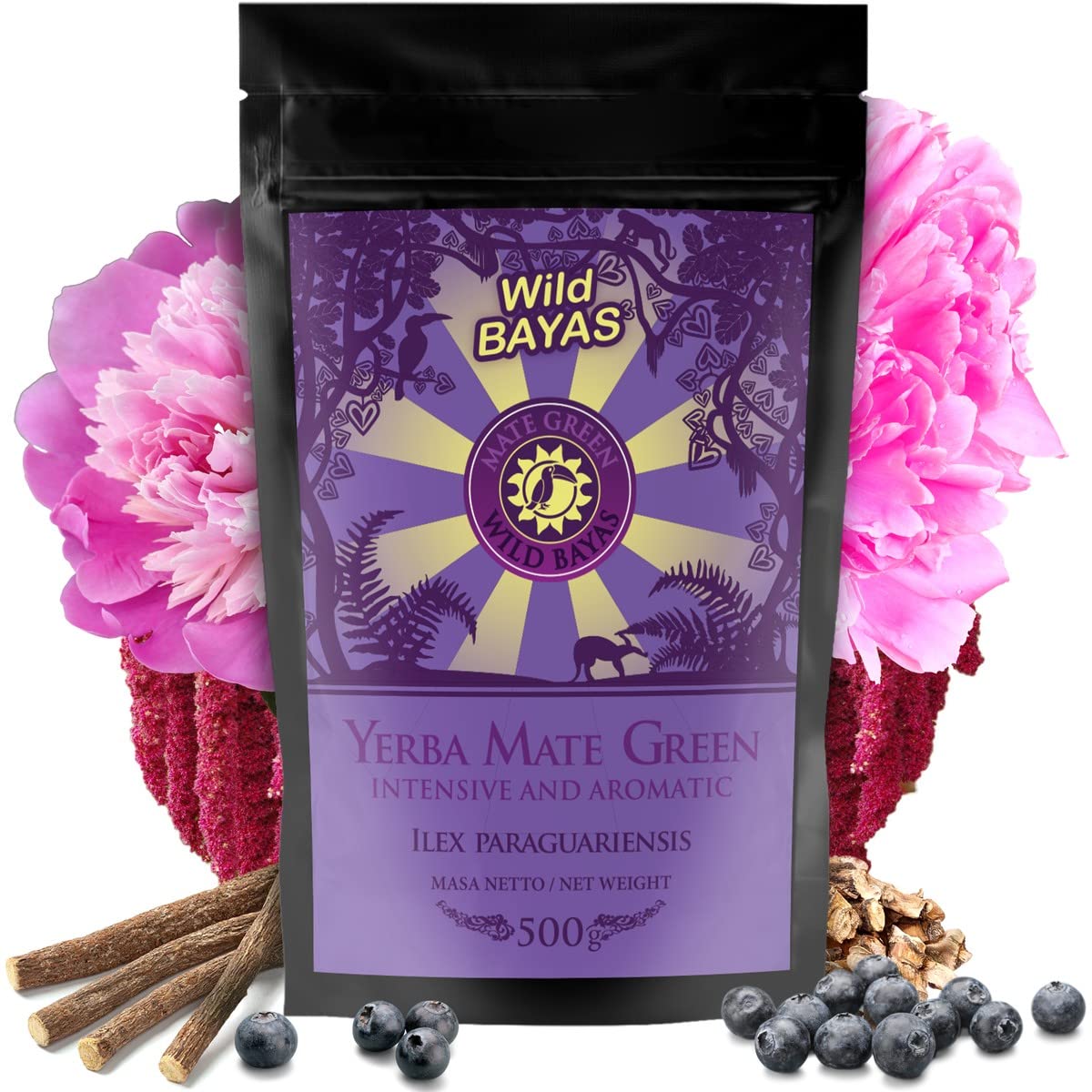 Yerba Mate-Tee Set mit Kalebasse fur Zwei | Brasilian Mate Tee 2x500g mit Mango und Beeren | Natürlich mate-tee becher Kalebasse | Stahl Trinkhalm Bombilla und Accessories