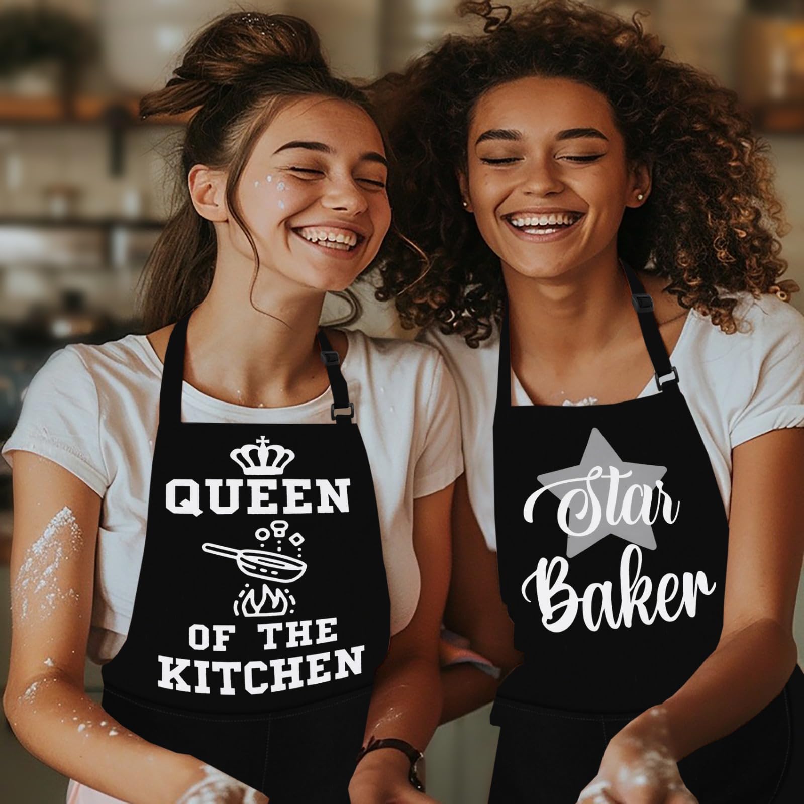 LINEN CLOSET® Baking Aprons for Women Baker Aprons for Men Funny Baking Gifts for Bakers Wife Husband Mother Daughter Kitchen Apron with Pockets- star baker apron - Image 3