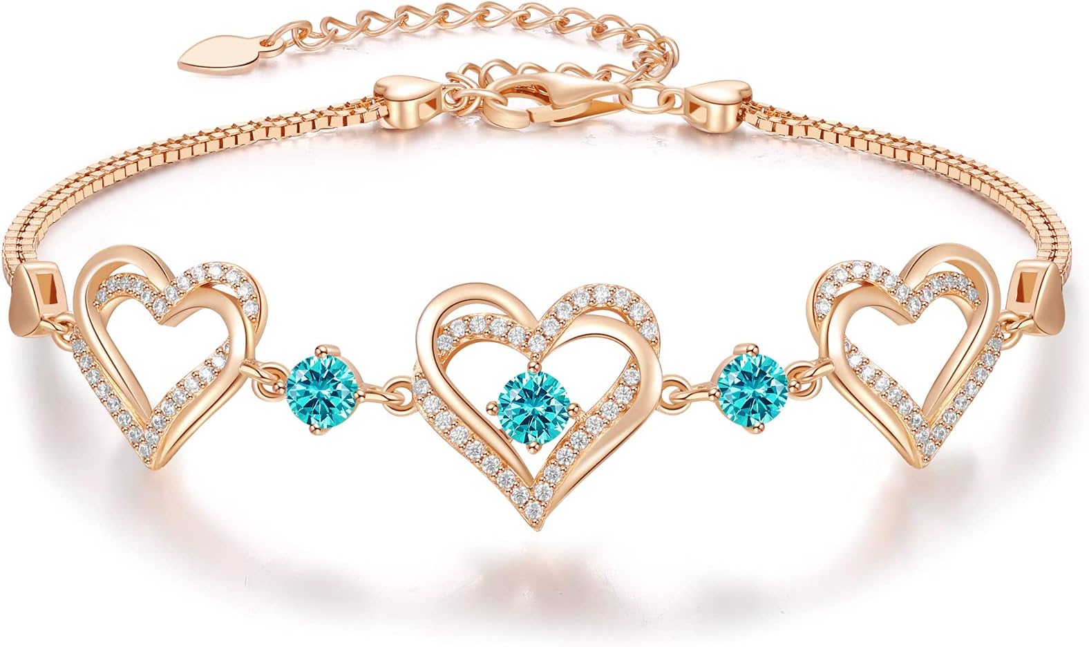 Mothers Day Gifts Forever Love Heart Charm Link Bracelet for Women, 925 Sterling Silver Birthstone Bracelet Anniversary Christmas Birthday Jewelry Gifts for Women Wife Her friend