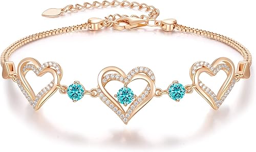 CDE Forever Pulsera de plata fina 925 con colgante de corazón ajustable con circonita cúbica 5A, regalo de cumpleaños, para mamá, mujer, esposa, niña