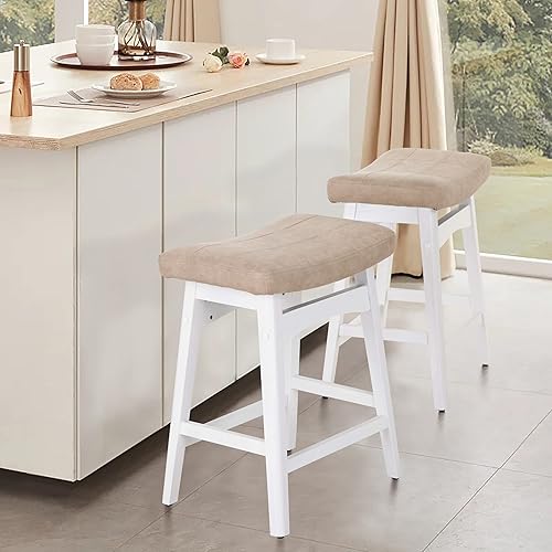 Miniatura 103 de ALPHA HOME Juego de 2 taburetes de bar, taburetes de cocina de madera maciza con cojín de piel sintética gris, taburetes de bar con base de madera