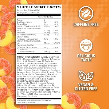 EHP Labs OxyShred Non Stimulant Pre Workout Powder - Stim Free Pre Workout, Caffeine Free Preworkout for Men & Women with L Glutamine & Acetyl L Carnitine - Peach, 60 Servings