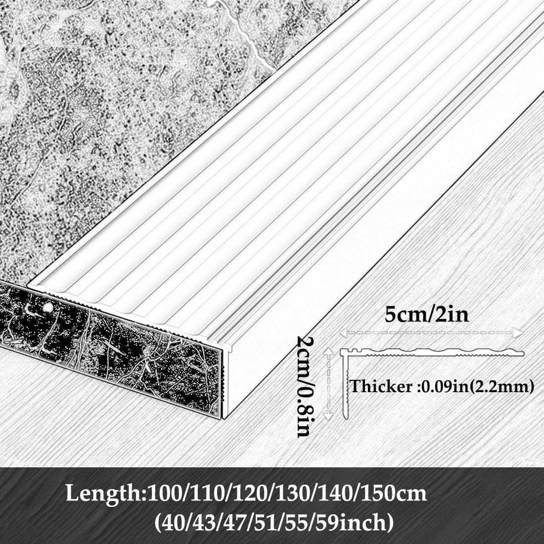 Aluminium-Stufenkantenschutz, rutschfeste Treppenkantenleiste, Treppenstufen, Winkelleiste(Pure black,100cm L)