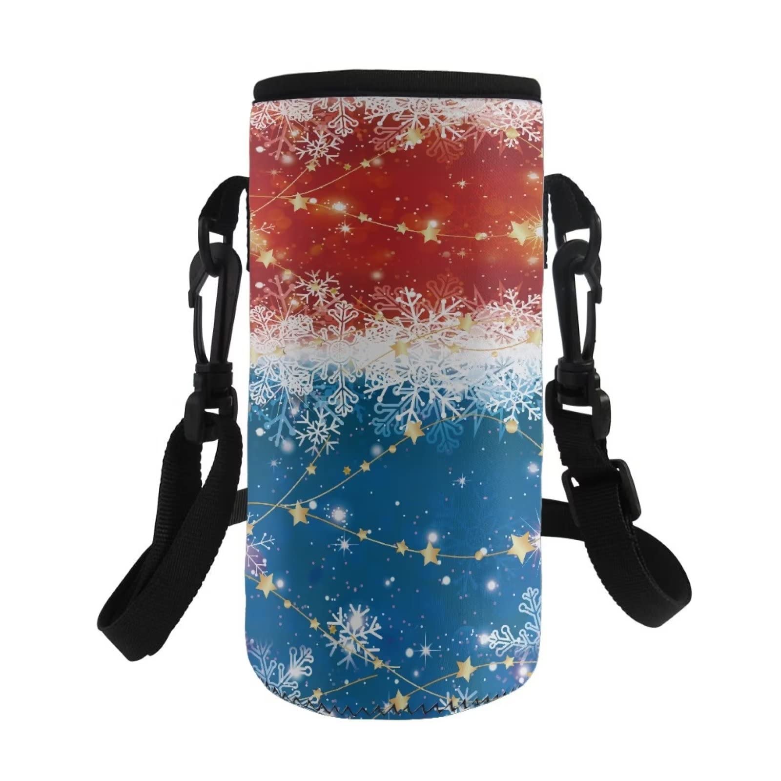 COEQINE Water Bottle Carrier Bag Case Insulated Neoprene Water Bottle Holder Print Snowflake Blue Red,with Adjustable Shoulder Strap for Hiking Walking โ image 1