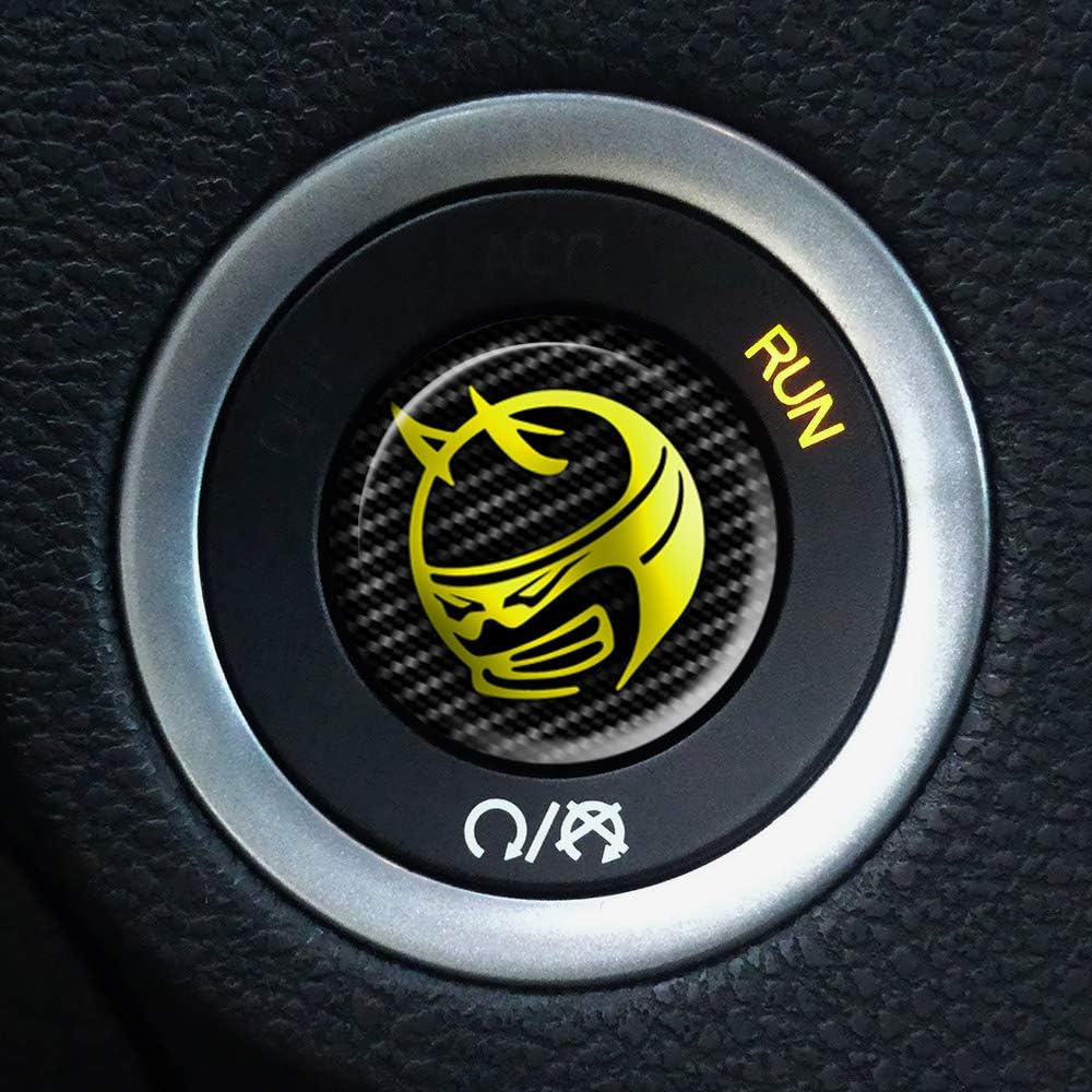 Scat Pack Horn Bee Head - Carbon Style for Dodge Charger and Challenger Scat Pack Ignition Button Overlay Push Start Stop Domed Decal Sticker (Yellow) 16