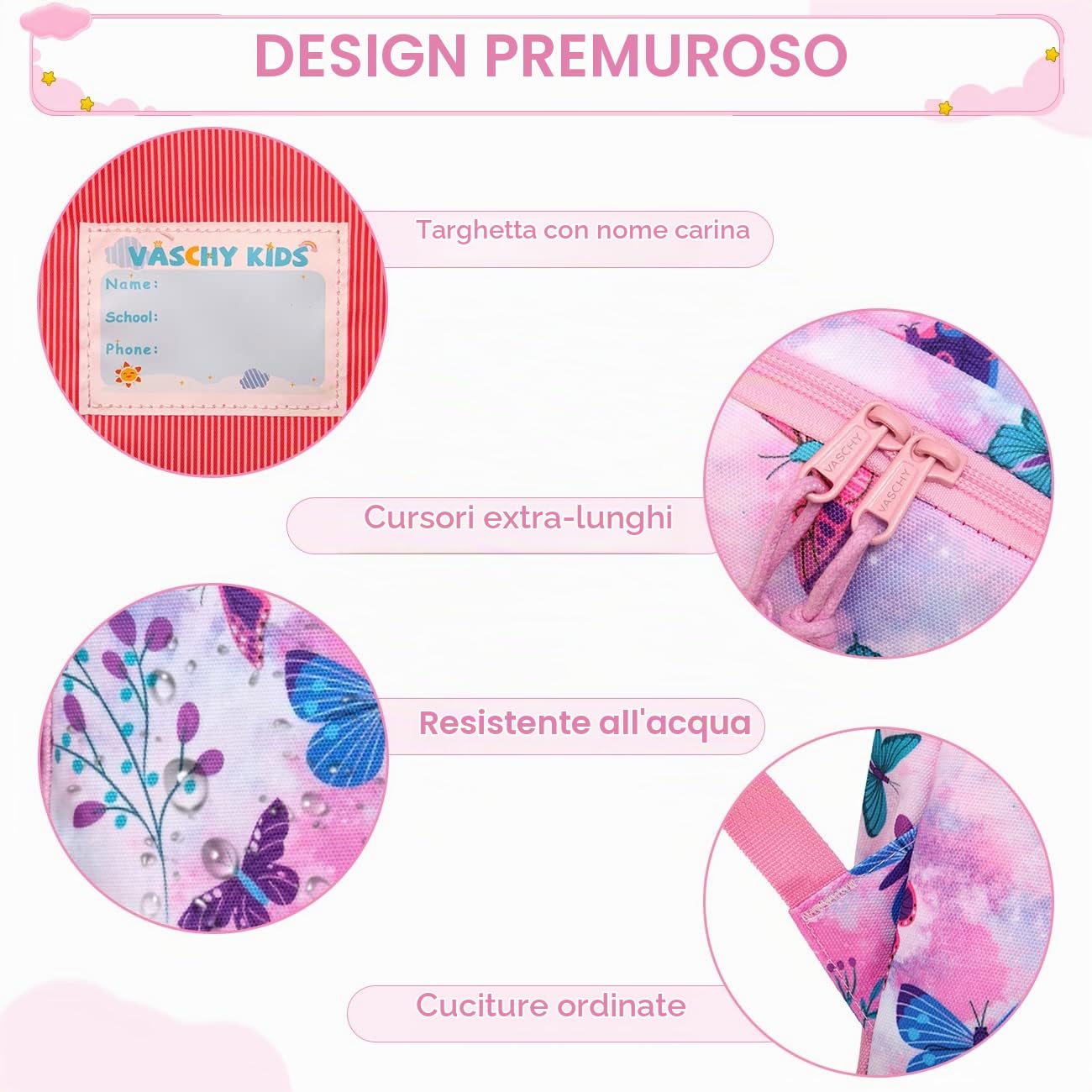 VASCHY Zaino Bambina, Zaino Scuola Elementare Bambina Leggera Zainetto Asilo Bambino Zaino Grande Zaino Bimba Ragazza Con Fascia Toracica Zaino da Viaggio Regali