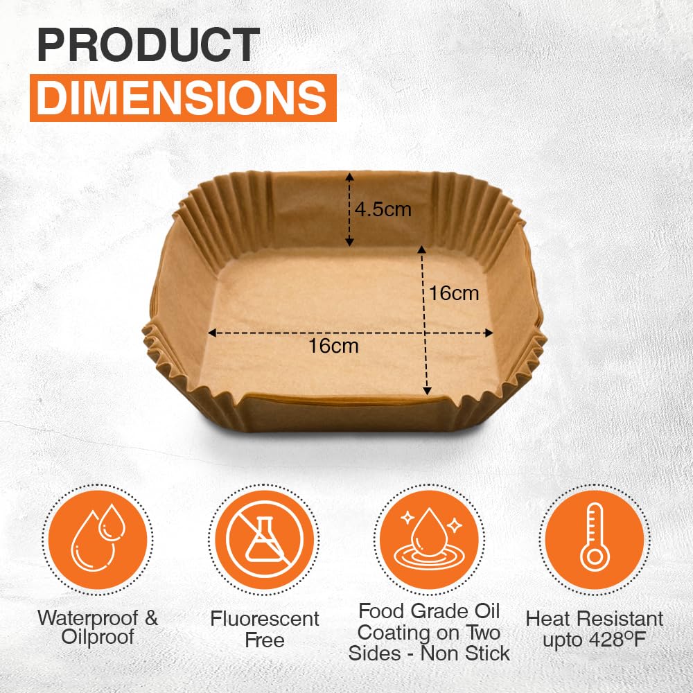 ANSIO Air Fryer Paper Liners, 200 PCS Square Disposable Liners, 16cm x 16cm x 4.5cm Inner Fit for COSORI Ninja - Image 2
