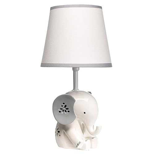 Lambs & Ivy Happy Jungle - Lámpara de guardería con diseño de elefante blanco y gris con pantalla y bombilla