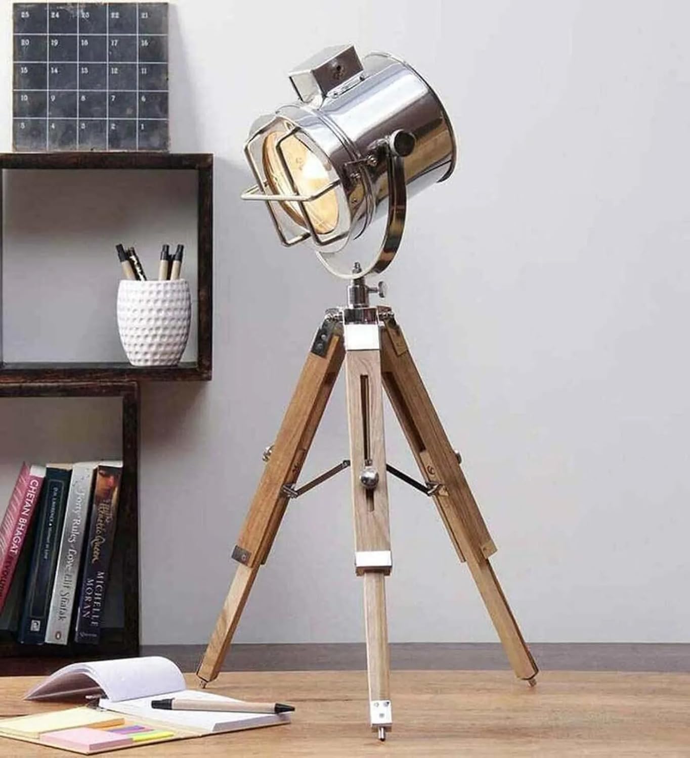 Handcrafted Wooden Tripod Spotlight Lamp – Industrial Nautical ...
