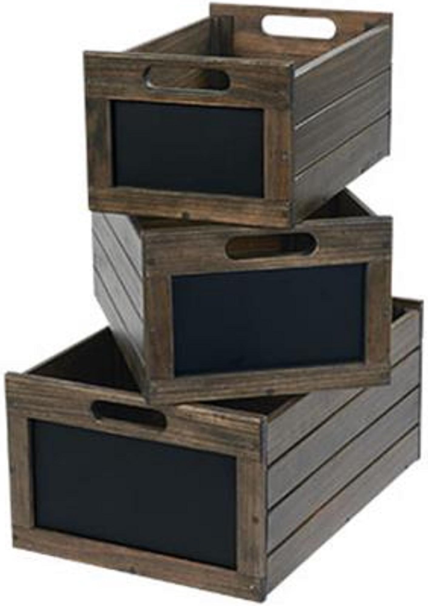 Wooden Storage Crates Bin Vegetable Potato Craft Nesting Box Oak Chalkboard Erasable Front Sign Label Set of 3 Produce Merchandise Display