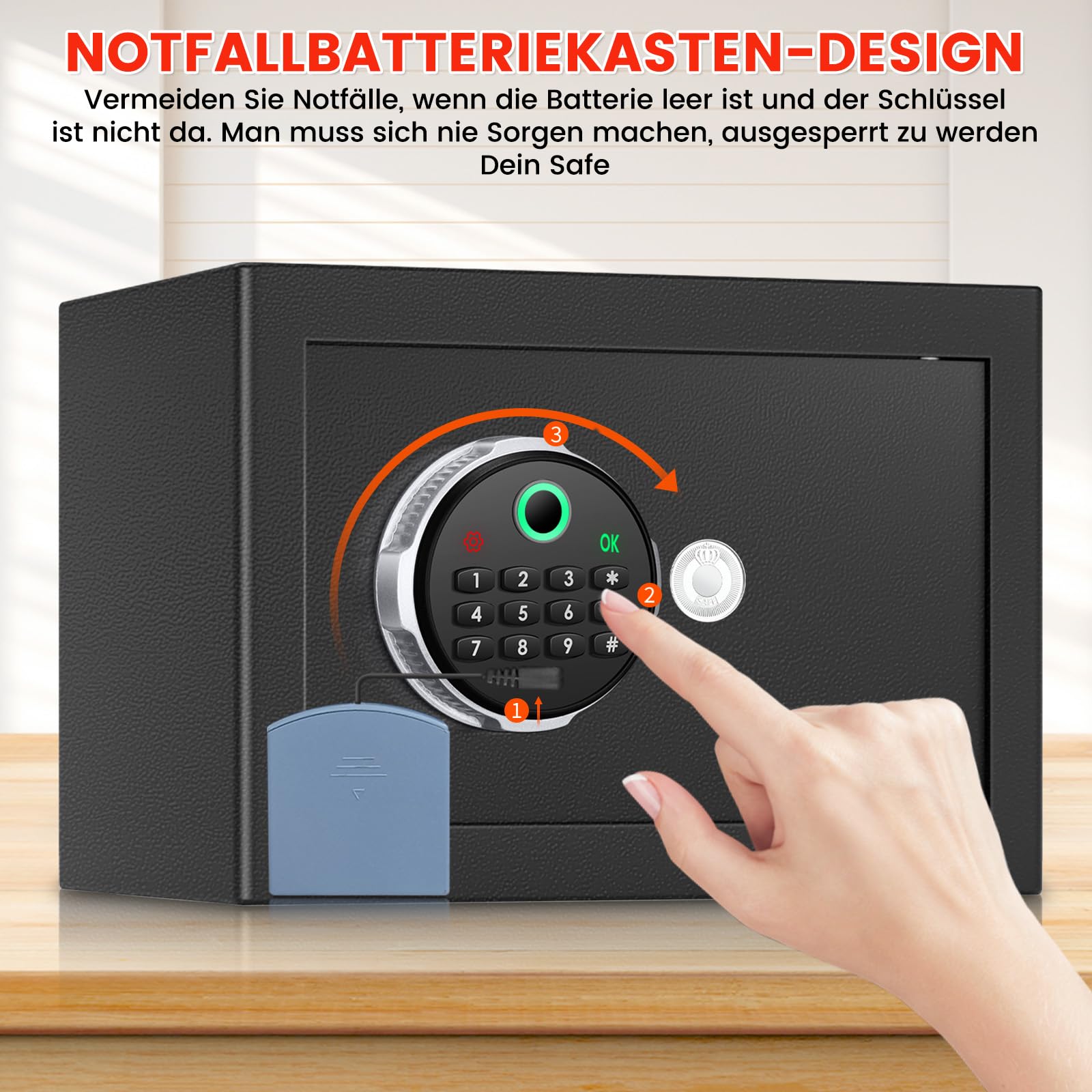 Biometrischer Tresor 18L mit Fingerabdruck – Digitaler Safe für Zuhause, Diebstahlsicherer Möbeltresor für Geld, Dokumente, Reisepass & Medikamente