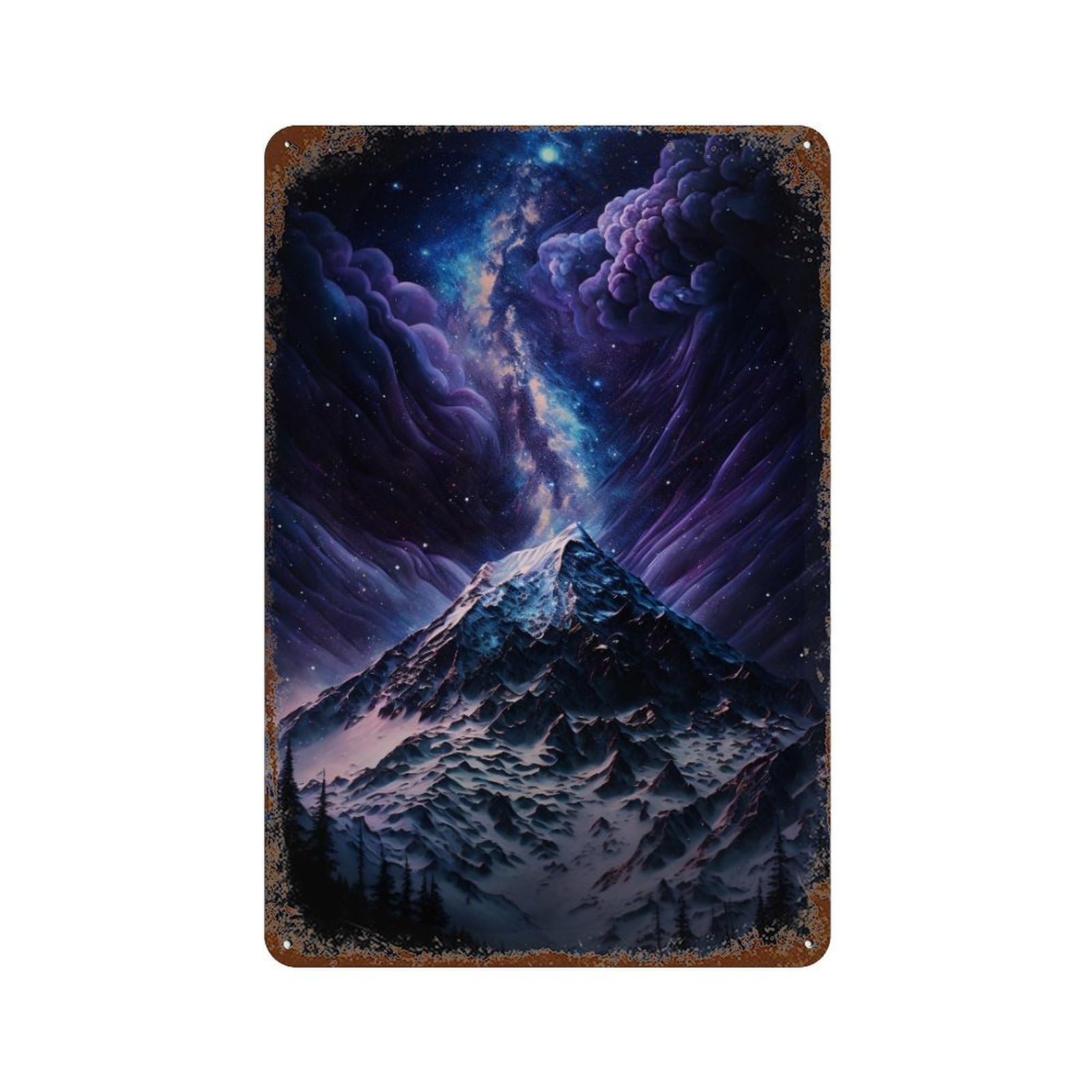 Galactic Mountain Landscape Rusty Metal Tin Sign 11.8"x7.9", Shabby Chic Decor for Garage, Bar And Workshop Decor