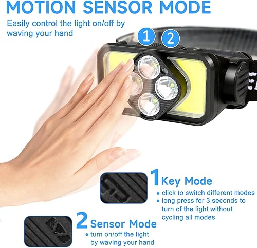 Miniatura 3 de Linterna frontal recargable, sensor de movimiento de 1000 lúmenes, lámpara LED recargable para exteriores, impermeable, IPX5, para caminar por la